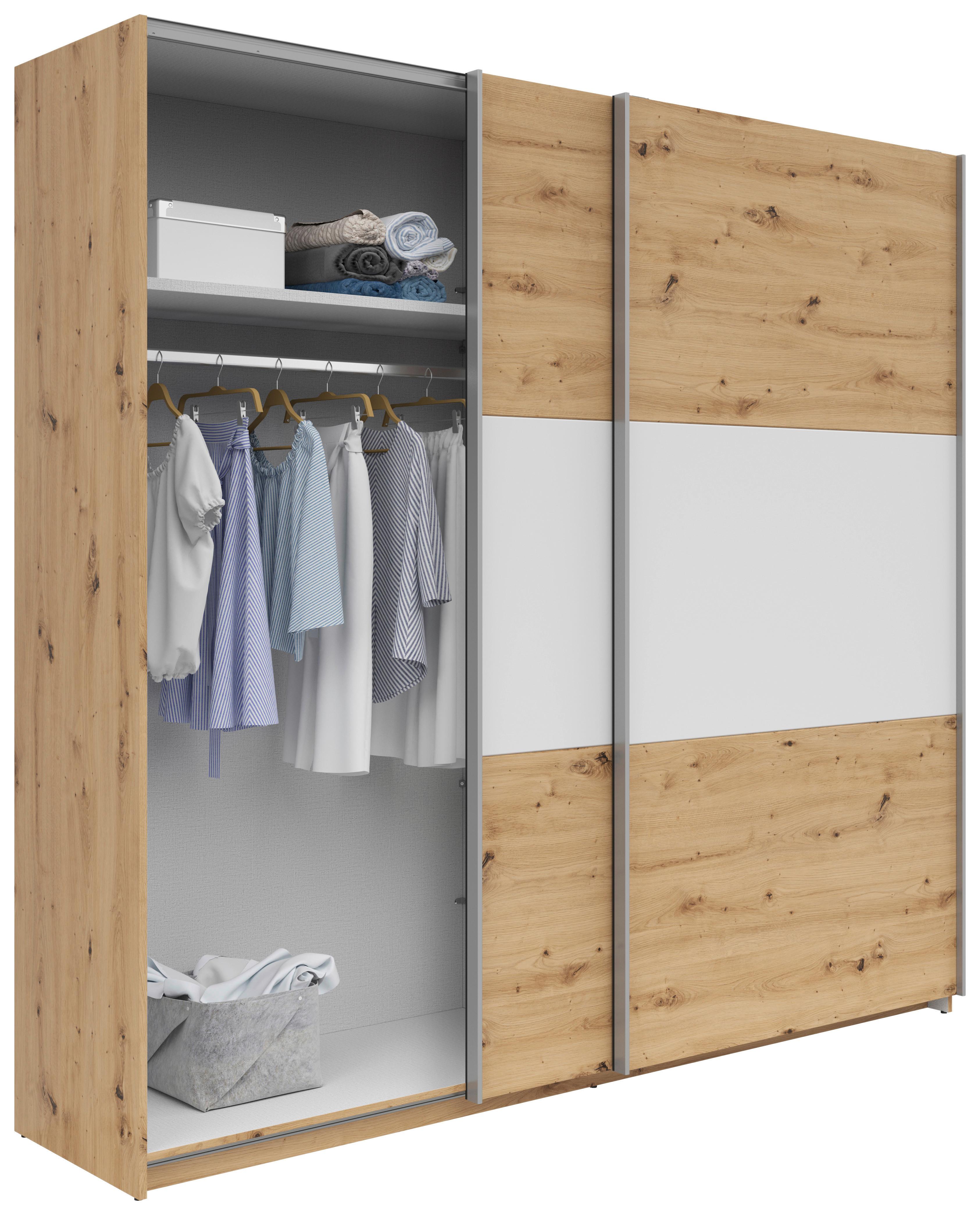 DULAP CU UșI CULISANTE SATURN - alb/culoare lemn stejar, Konventionell, material pe bază de lemn (218/210/59cm)