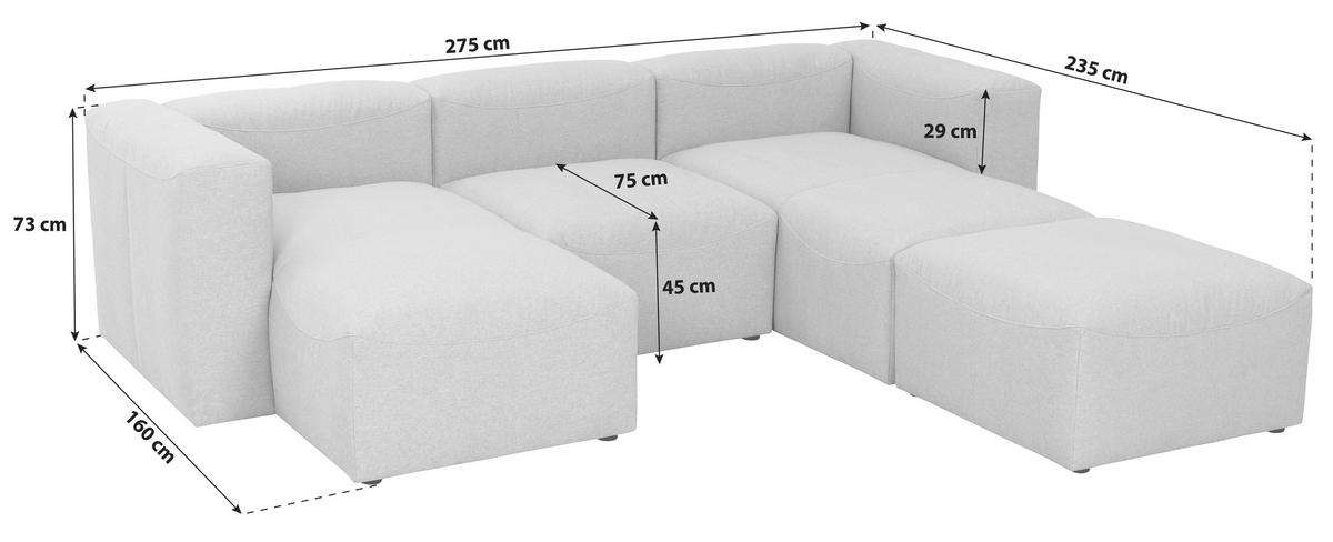 WOHNLANDSCHAFT LENA - Anthrazit, Design, Kunststoff/Textil (160/275/235cm) - Max Winzer