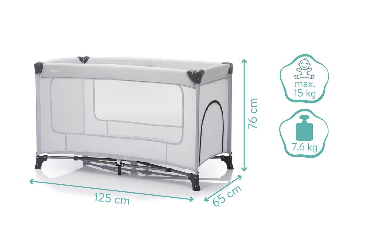 ŁÓŻKO TURYSTYCZNE 4059-07 NIZZA - szary, Basics, metal/tkanina (120/60cm) - Fillikid