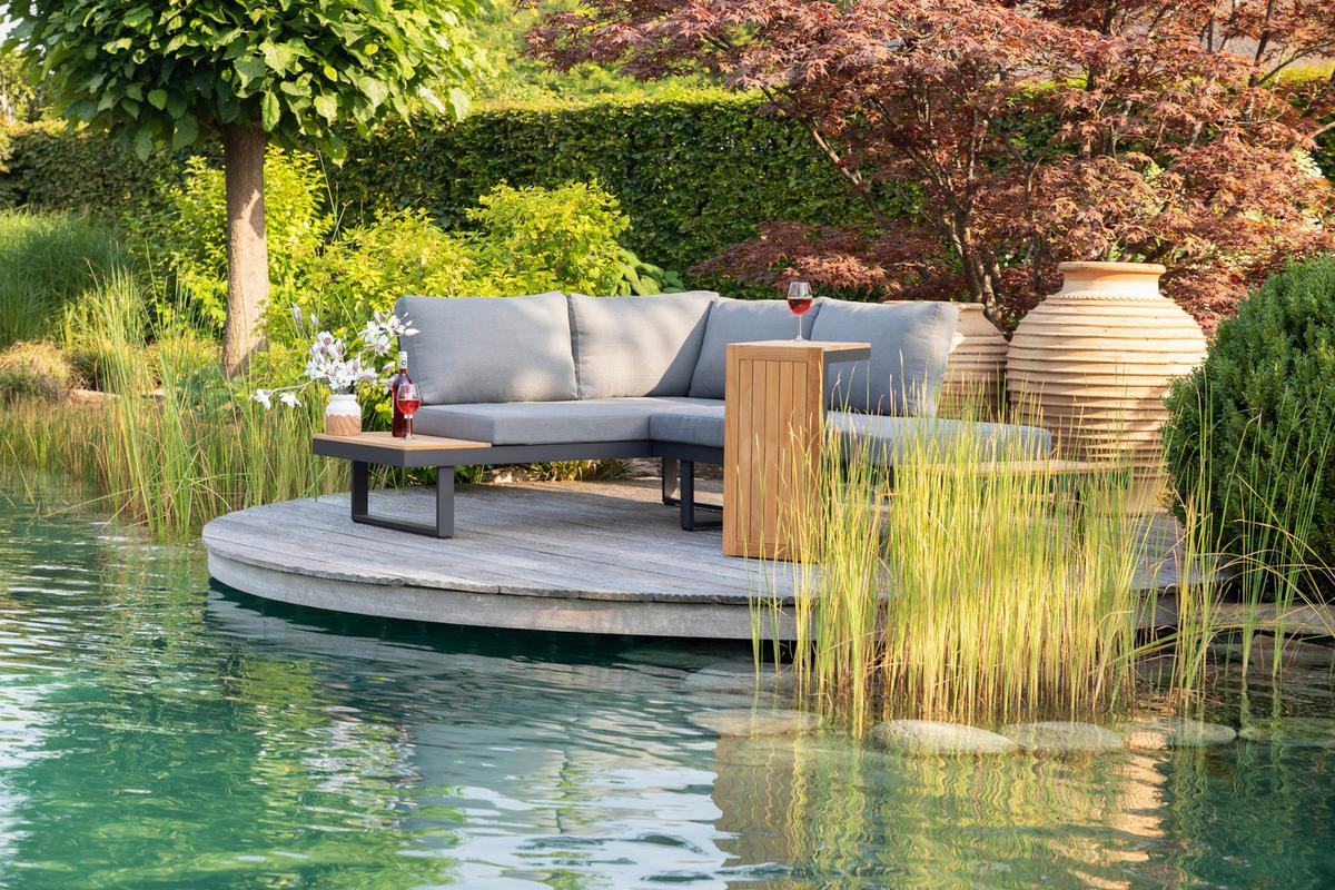 Loungegarnitur 3-tlg. Samara Holz/Metall/Textil mit Kissen - Anthrazit/Grau, Basics, Holz/Textil (253/70/175cm) - Gardenson