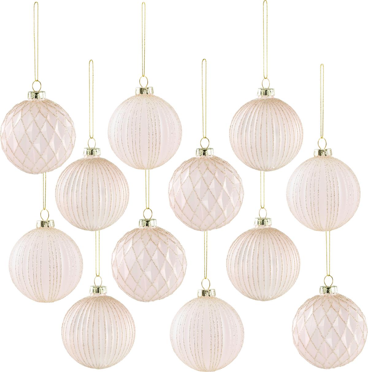 Karácsonyfagömbszett Miracle - rózsaszín/aranyszínű, Üveg/textil (8cm) - Modern Living