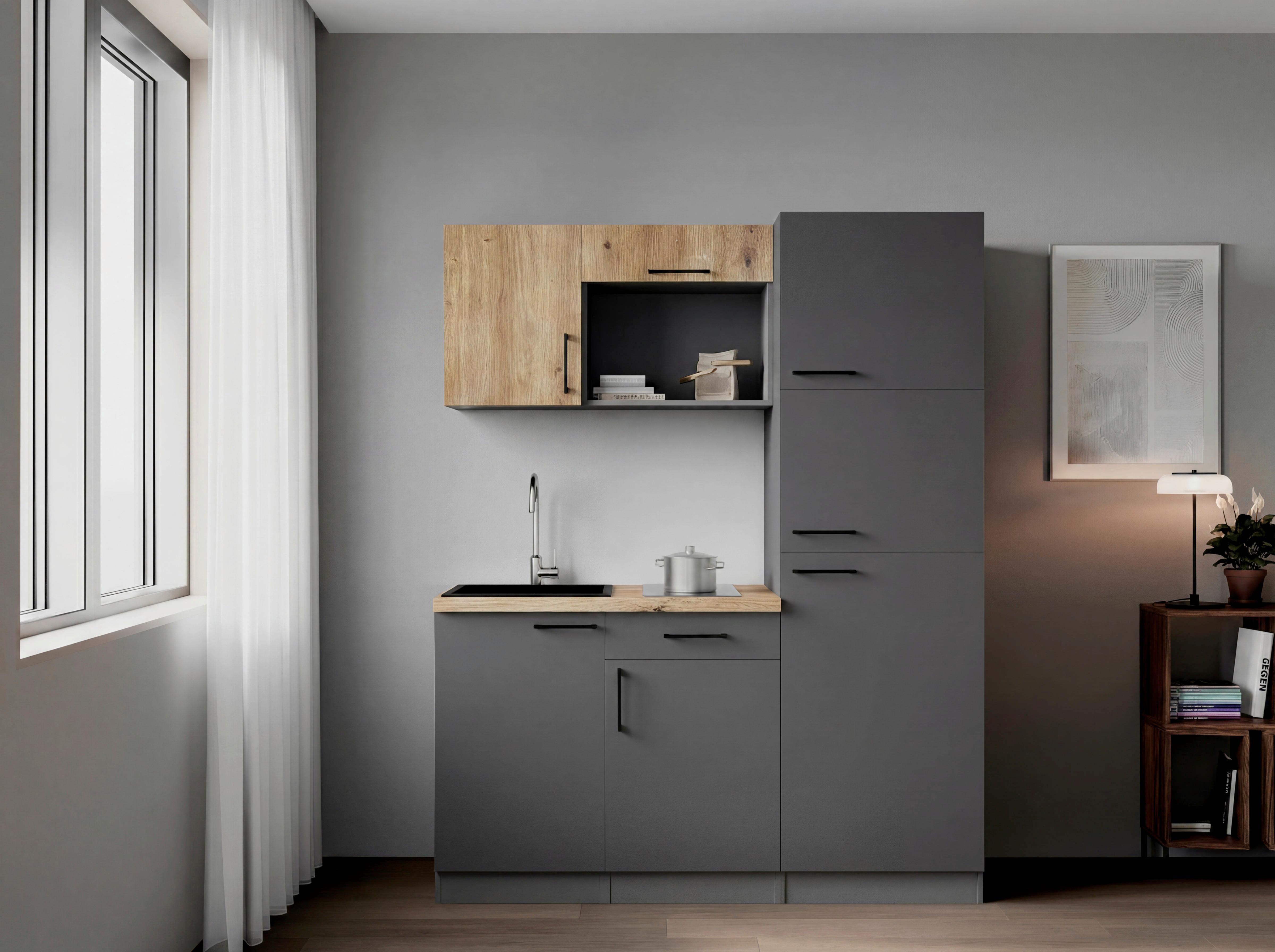 Küchenblock Oliver m. Geräten Grau - Eiche Artisan/Grau, Trend, Holzwerkstoff/Metall (160cm) - Respekta