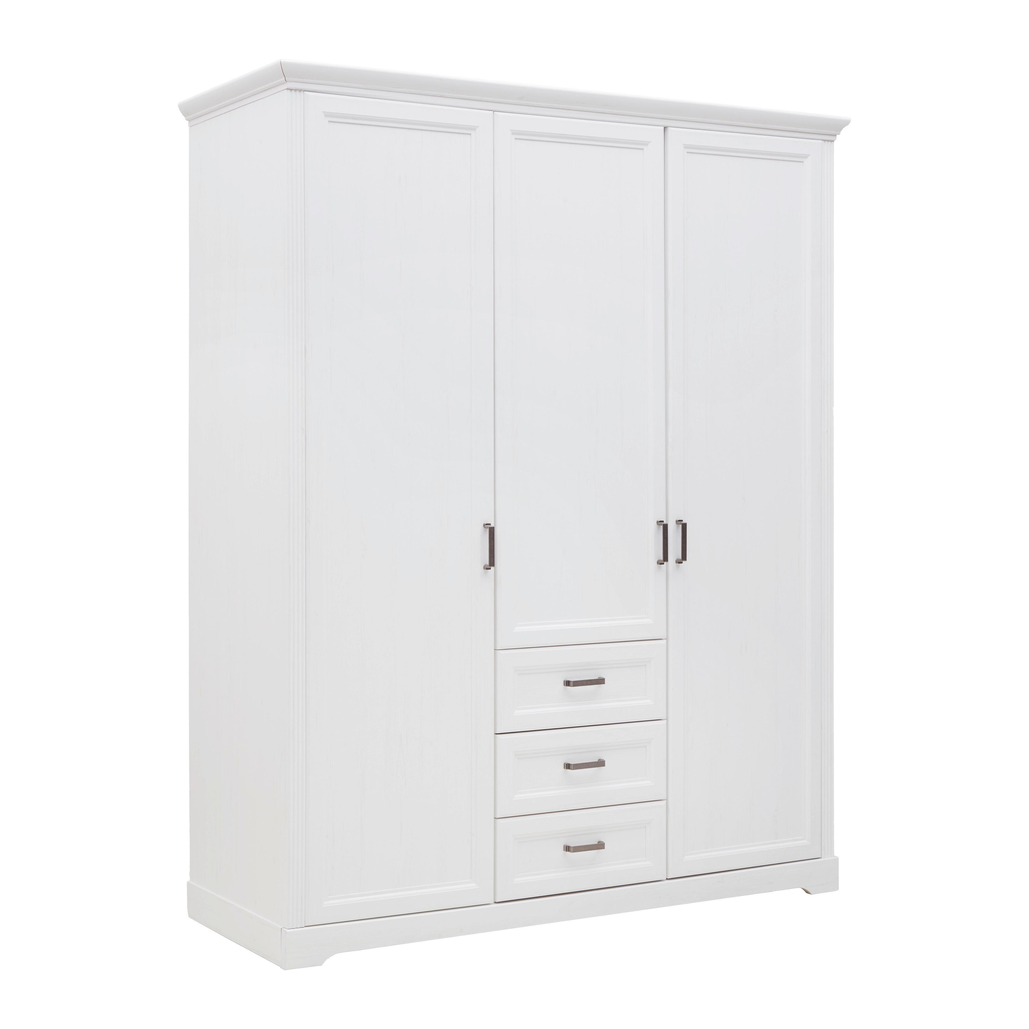 Kleiderschrank Marilou in Weiss ca. 164x206x64cm - Weiss/Nickelfarben, Romantik / Landhaus, Holzwerkstoff/Metall (164/206/64cm) - Zandiara