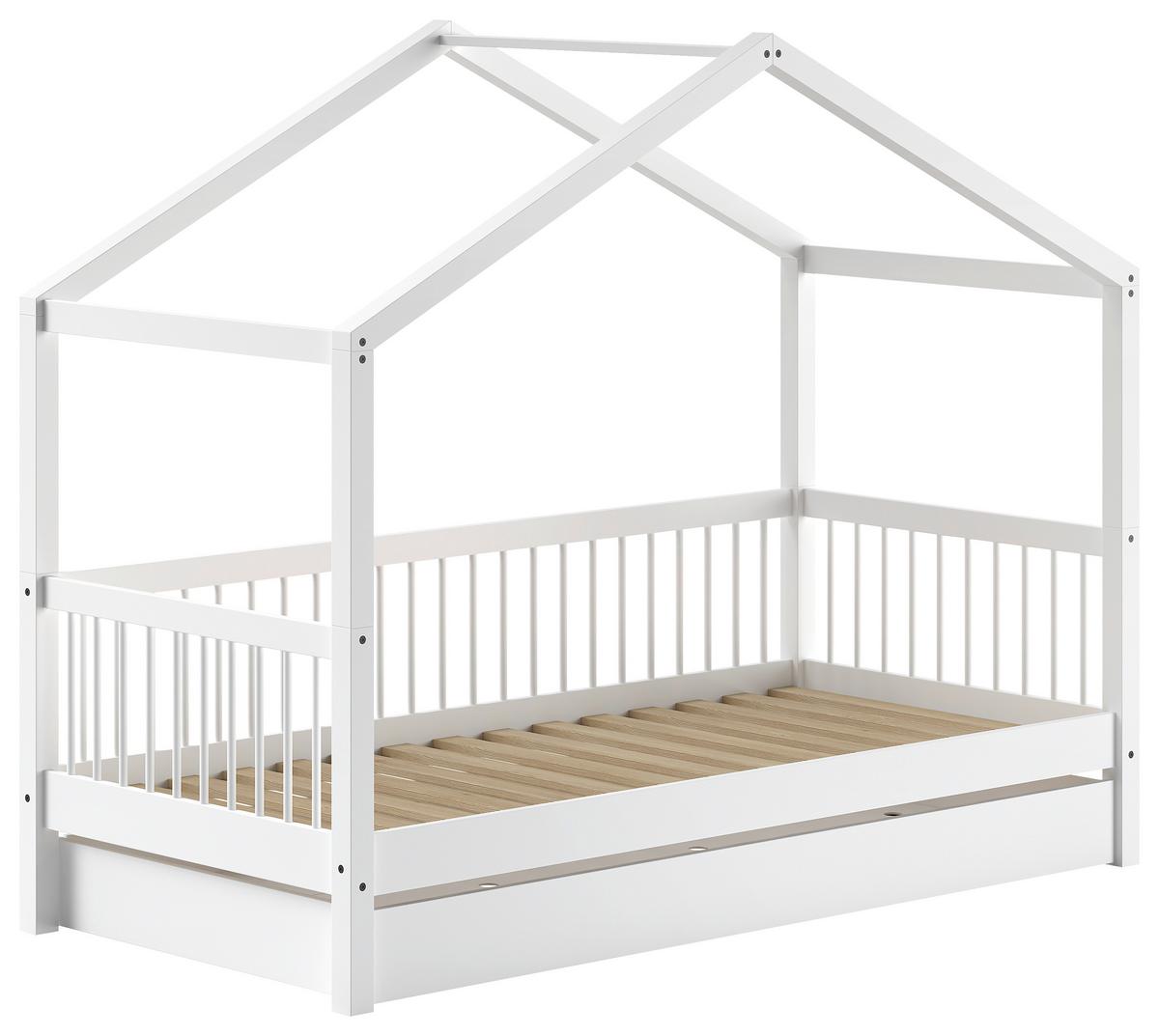 Hausbett FORREST Weiß ca.90x200cm mit Bettschublade - Weiß/Naturfarben, MODERN, Holz (90/200cm) - Vipack