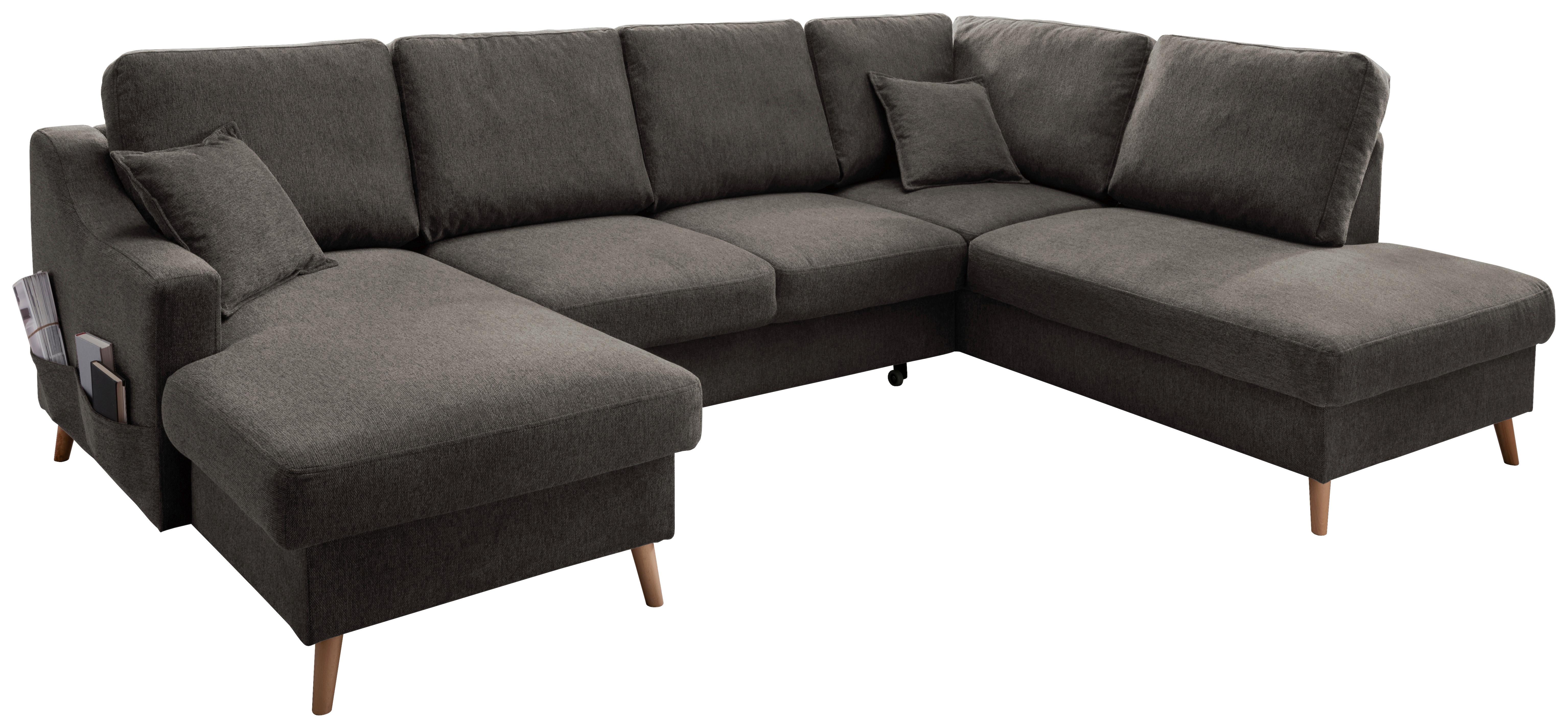 Wohnlandschaft Valentina Braun Struktur - Braun/Naturfarben, KONVENTIONELL, Holz/Textil (150/301/200cm) - P & B