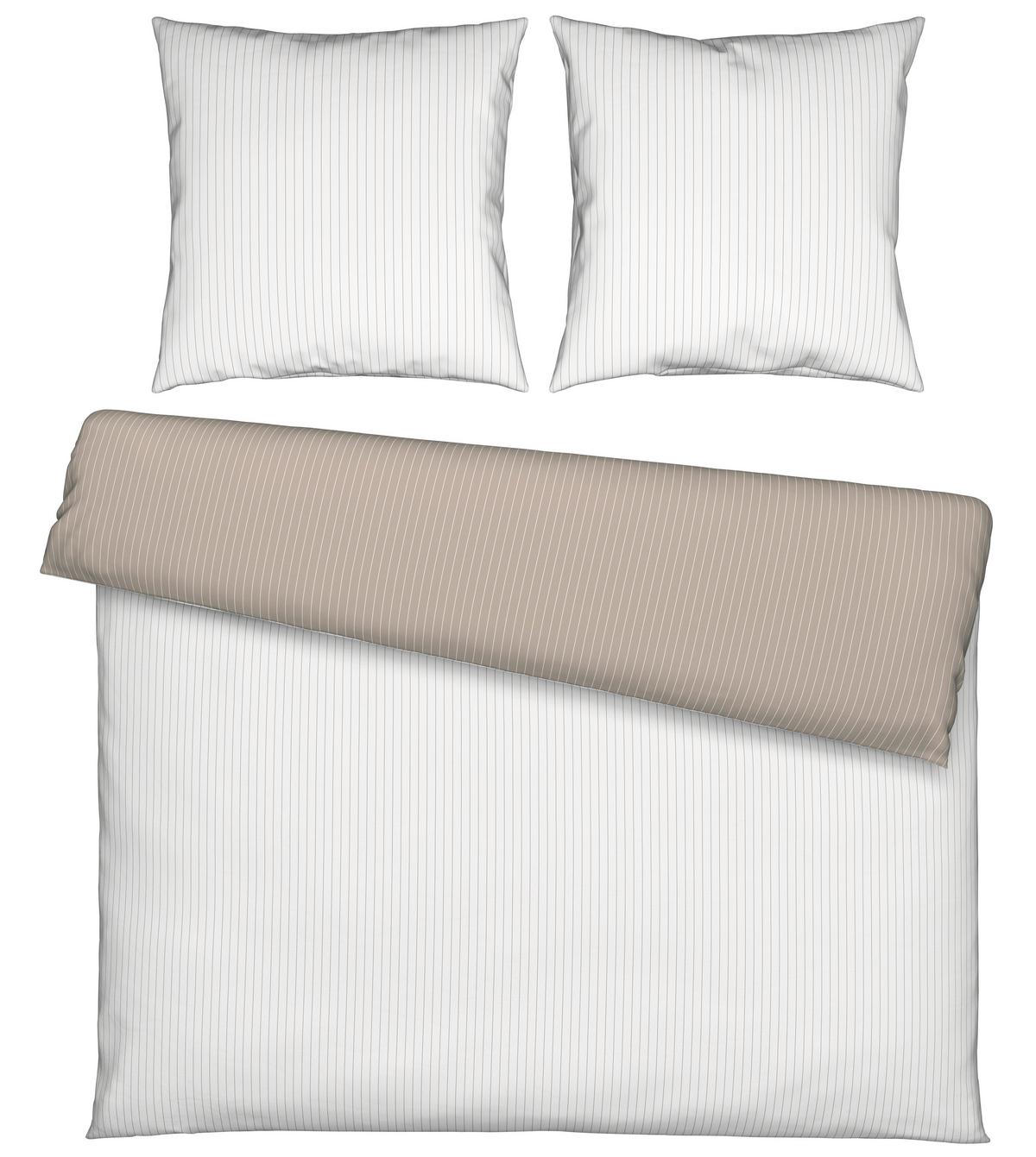 Bettwäsche Twill Streif XXL Weiß/Beige ca. 200x200cm - Beige/Weiß, MODERN, Textil (200/200cm) - Mömax