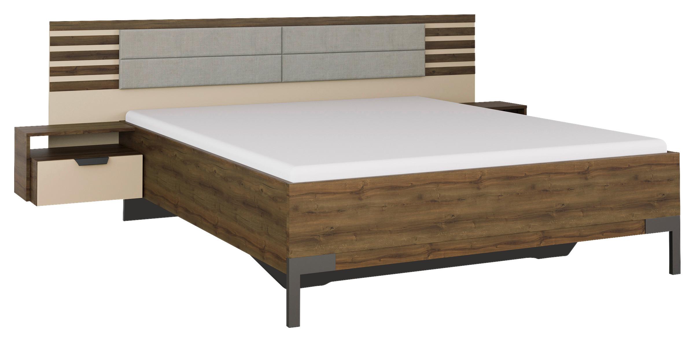 Bettanlage Barea ca. 160x200 cm Champagner/Eiche dunkel - Eiche dunkel/Champagner, MODERN, Holzwerkstoff/Textil (160/200cm) - Rauch Möbel