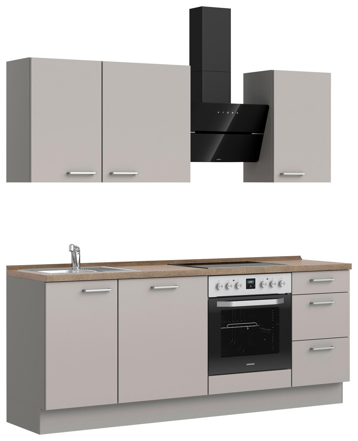 Küchenblock Touch High m. Geräten Grau - Eiche dunkel/Edelstahlfarben, MODERN, Holzwerkstoff/Metall (210cm) - Nobilia