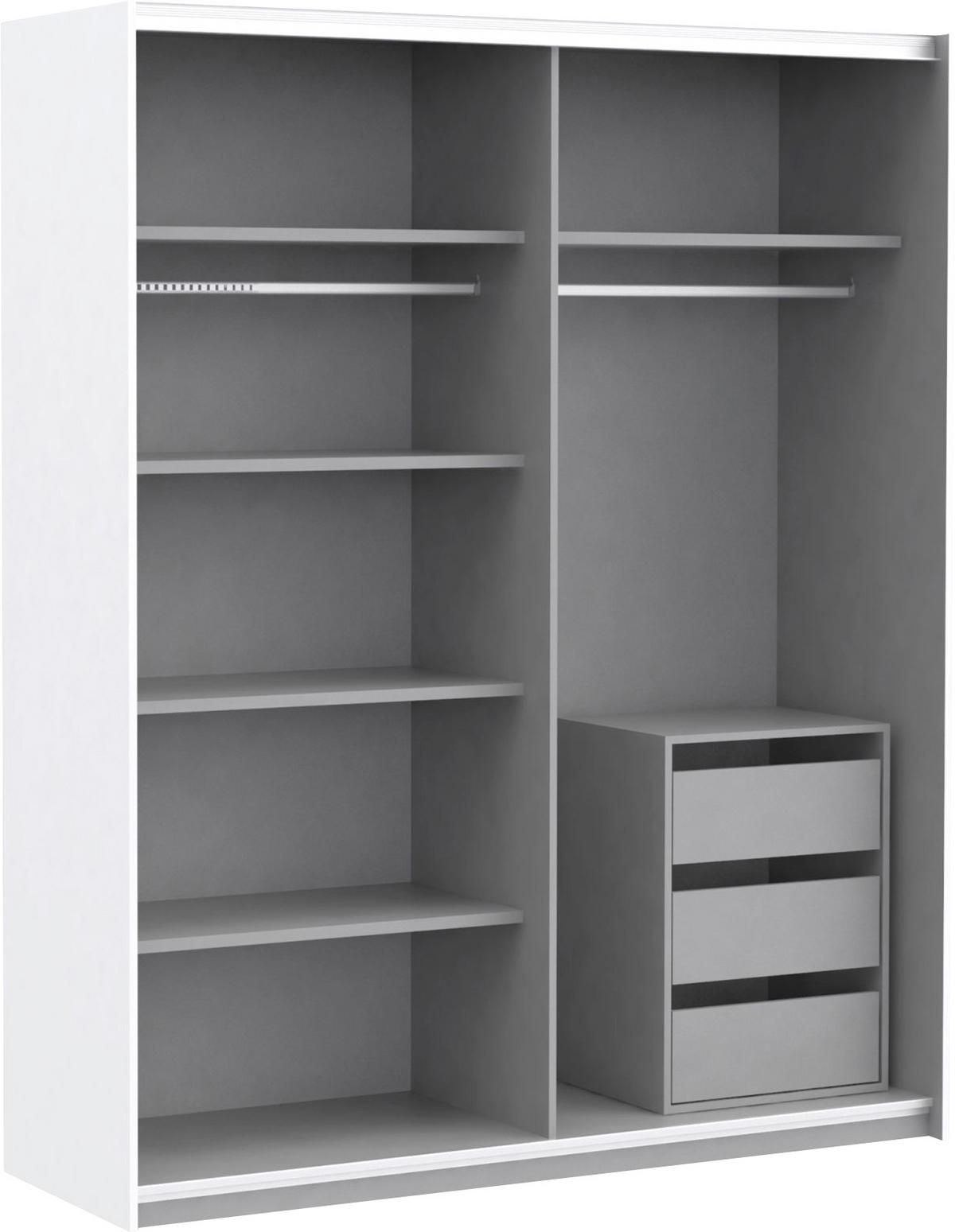 Omara Z Drsnimi Vrati Lyon, Bela - srebrne barve/siva, Design, kovina/leseni material (170/210/61cm) - Ti'me