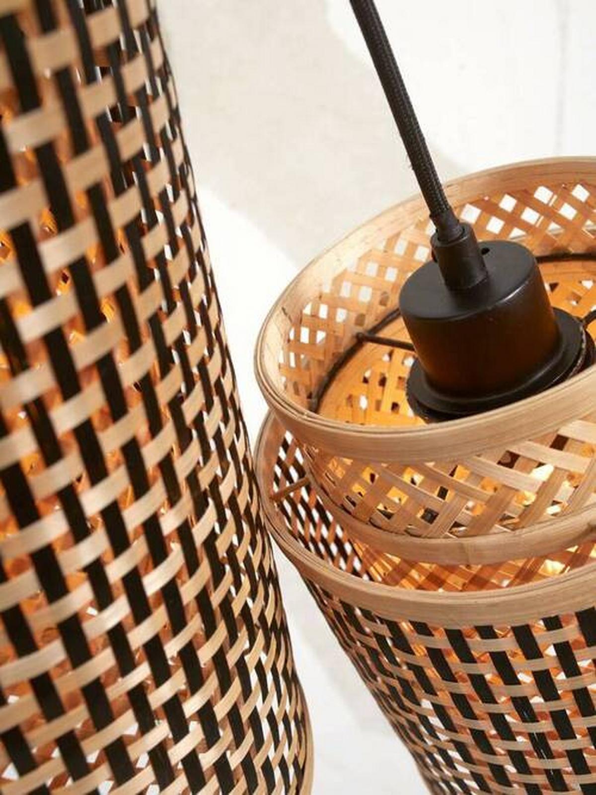 Viseča Svetilka Bhutan, Črna, Bambus - črna/naravne barve, Trend, les (38/18/45cm) - Good & Mojo