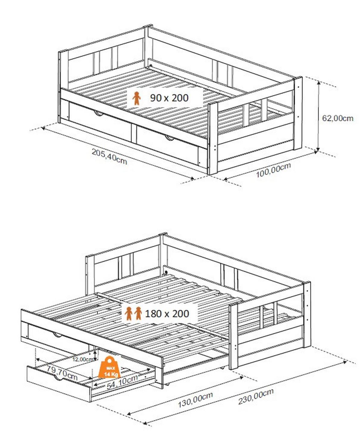 Raztegljiva Postelja Livio, Bela, 90-180x200 - bela/naravne barve, Romantika, kovina/umetna masa (90/200cm) - MID.YOU