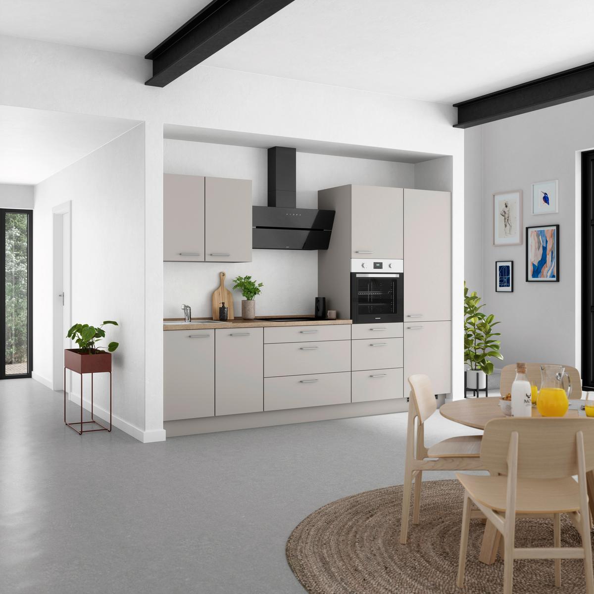 Küchenblock Touch High m. Geräten Grau - Eiche dunkel/Edelstahlfarben, MODERN, Holzwerkstoff/Metall (300cm) - Nobilia