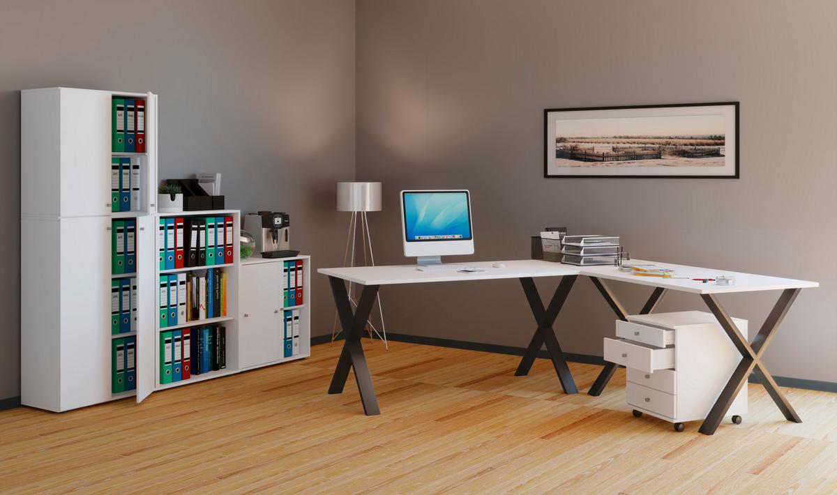 Kotna Pisalna Miza Lona, Bela, 160x160cm - črna/bela, Moderno, kovina/leseni material (160/160/76cm) - MID.YOU