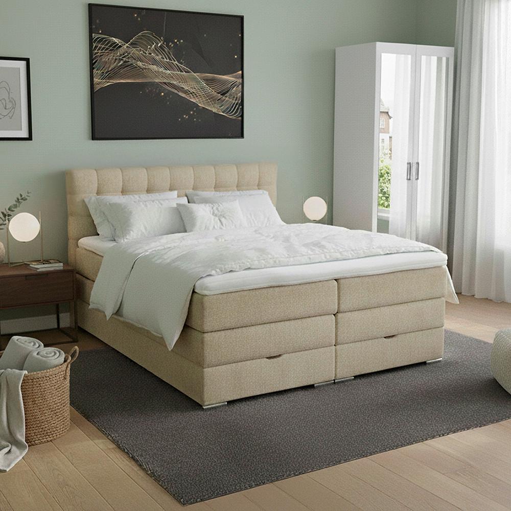 Boxspringbett London Creme ca. 180x200cm - Chromfarben/Creme, MODERN, Holz/Holzwerkstoff (180/200cm) - Premium Living