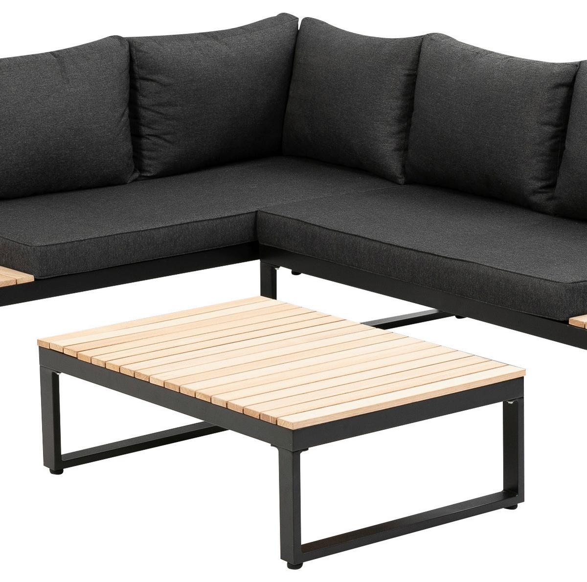 Loungegarnitur 3-tlg Rio Echtholz/Metall mit Kissen - Anthrazit/Braun, MODERN, Holz/Textil (178/68/228,5cm) - Gardenson