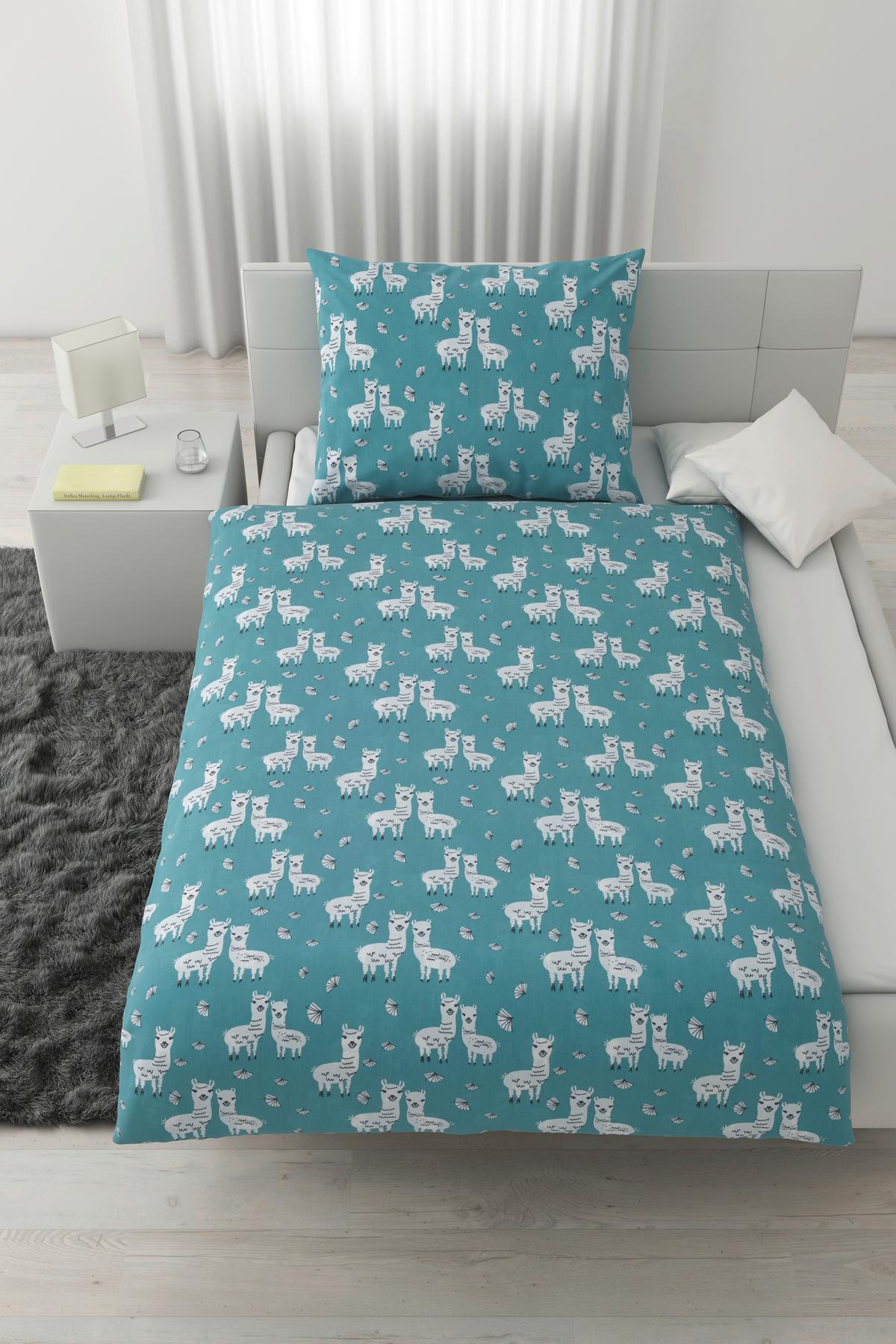 BETTWÄSCHESET LAMA - Türkis/Weiss, Konventionell, Textil (160/210cm) - Modern Living