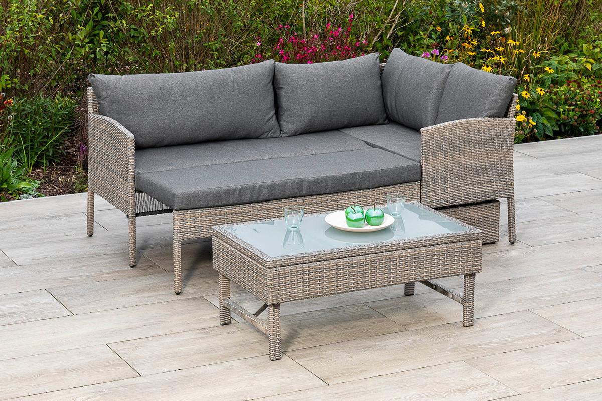 Loungegarnitur "Viletta" in Steinbeige - Beige, MODERN, Glas/Kunststoff (190/113cm) - Gardenson