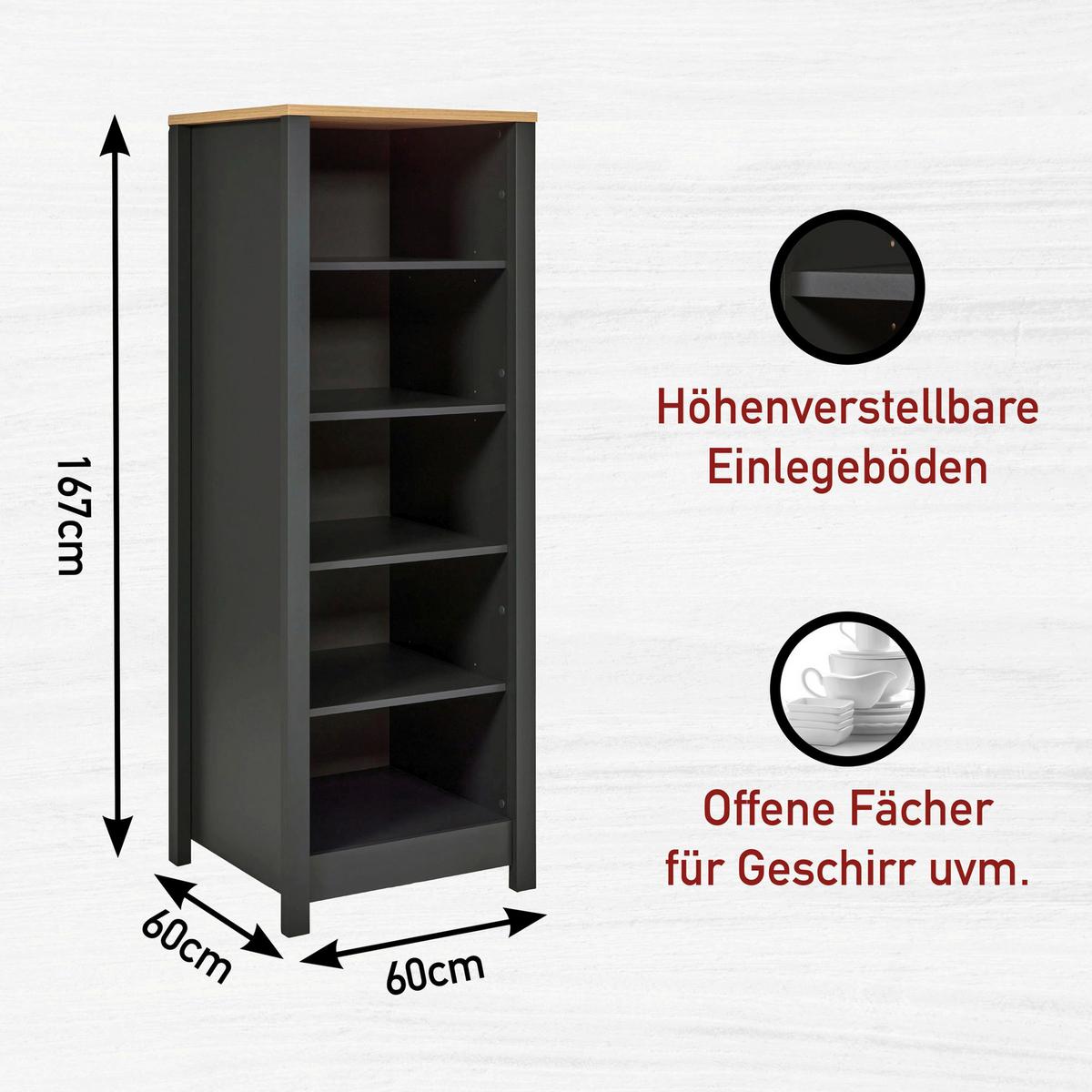 Küchenleerblock Bundle 9 o. Geräte Anthrazit - Anthrazit/Schwarz, MODERN, Glas/Holzwerkstoff (430/227/60cm) - home24