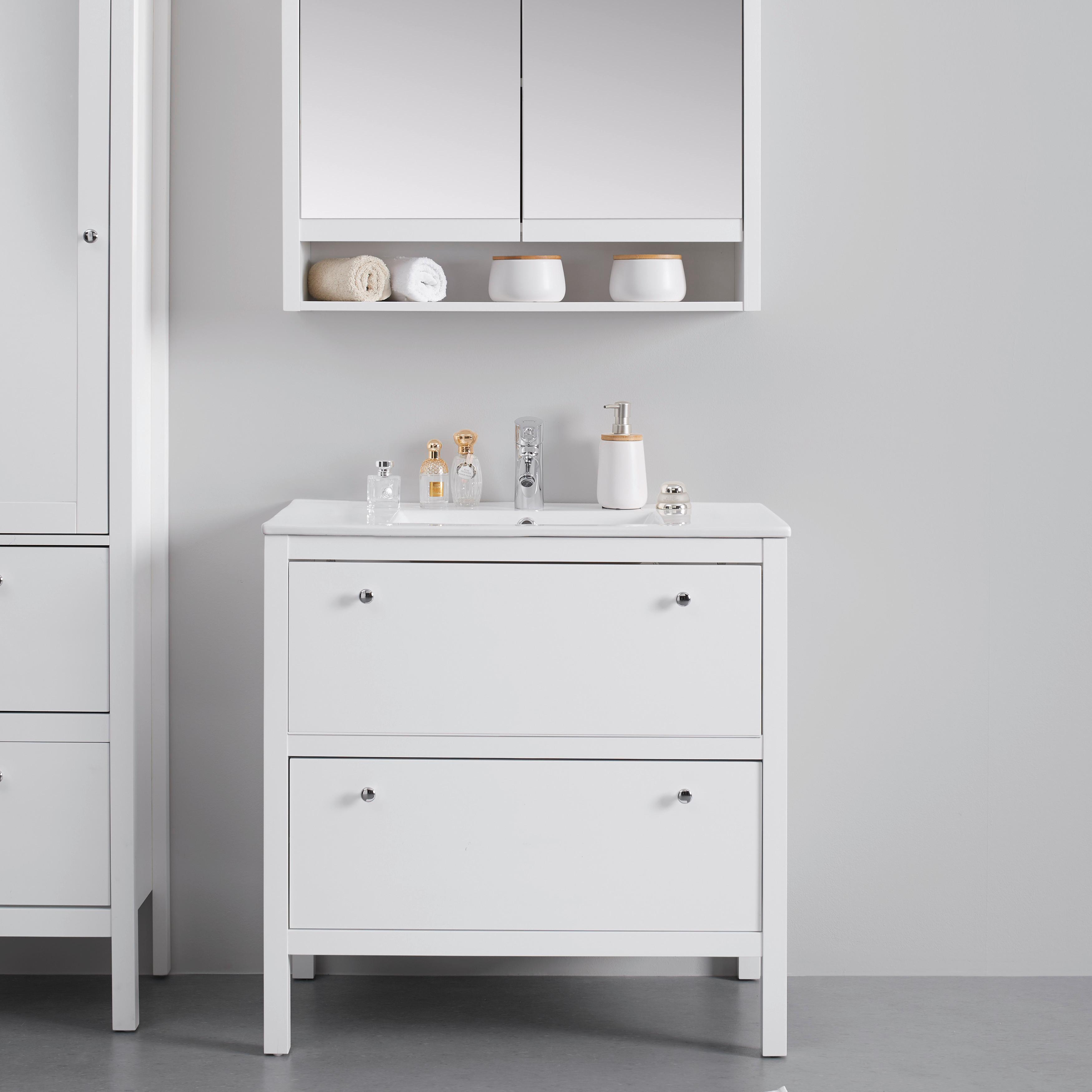 Waschbeckenunterschrank Ginevra Weiß ca. 80x80x46 cm - Silberfarben/Weiß, MODERN, Metall (80/80/46cm) - Bessagi Home