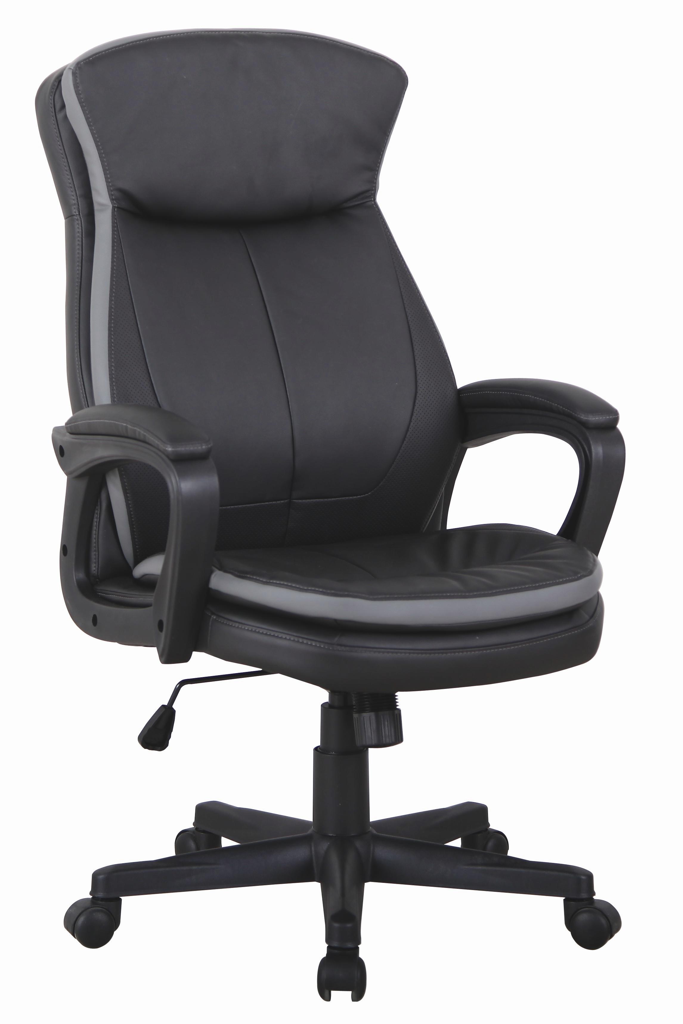 Chefsessel im Lederlook - Schwarz/Grau, MODERN, Kunststoff/Textil (62/109-119/72cm) - Modern Living