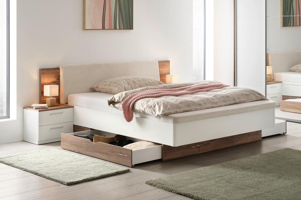 Bettanlage in Eichefarben ca.180x200cm - Weiss/Eichefarben, Konventionell, Holzwerkstoff (180/200cm) - Premium Living