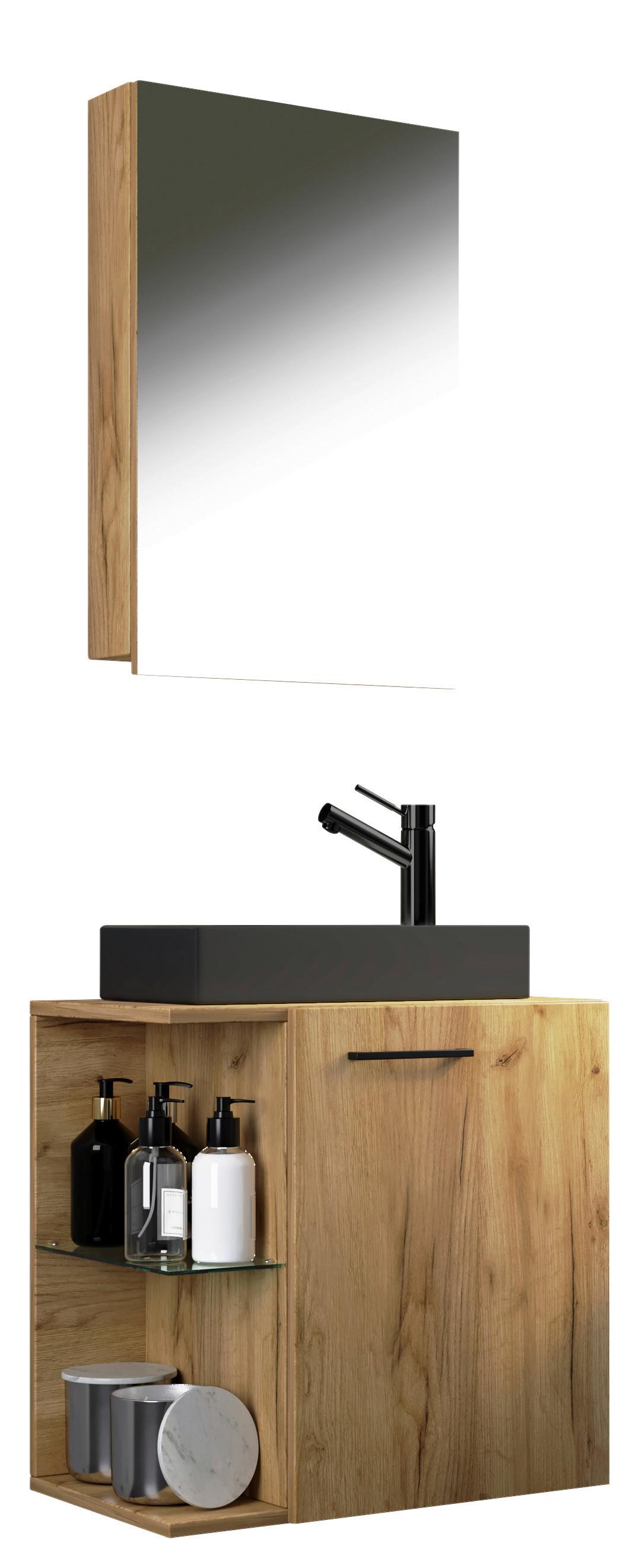 GÄSTEBAD HAUSA BL - Honigeiche/Silberfarben, Modern, Glas/Keramik (52cm) - MID.YOU