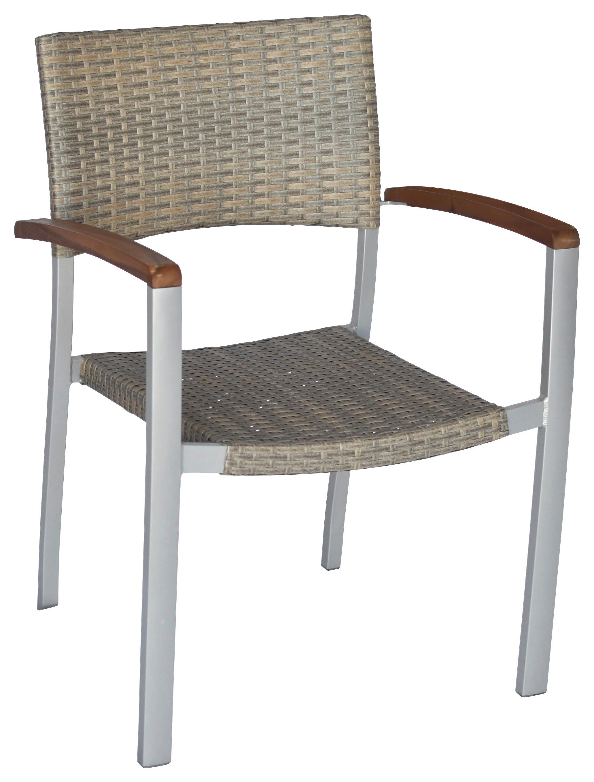 Gartensessel stapelbar 2er-Set Silano Holz/Metall/Kunststoff - Beige/Silberfarben, ROMANTIK / LANDHAUS, Holz/Kunststoff (60/85/55,5cm) - Gardenson