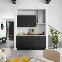 Küchenblock Touch Low m. Geräten Schwarz - Edelstahlfarben/Eichefarben, MODERN, Holzwerkstoff/Metall (180cm) - Nobilia