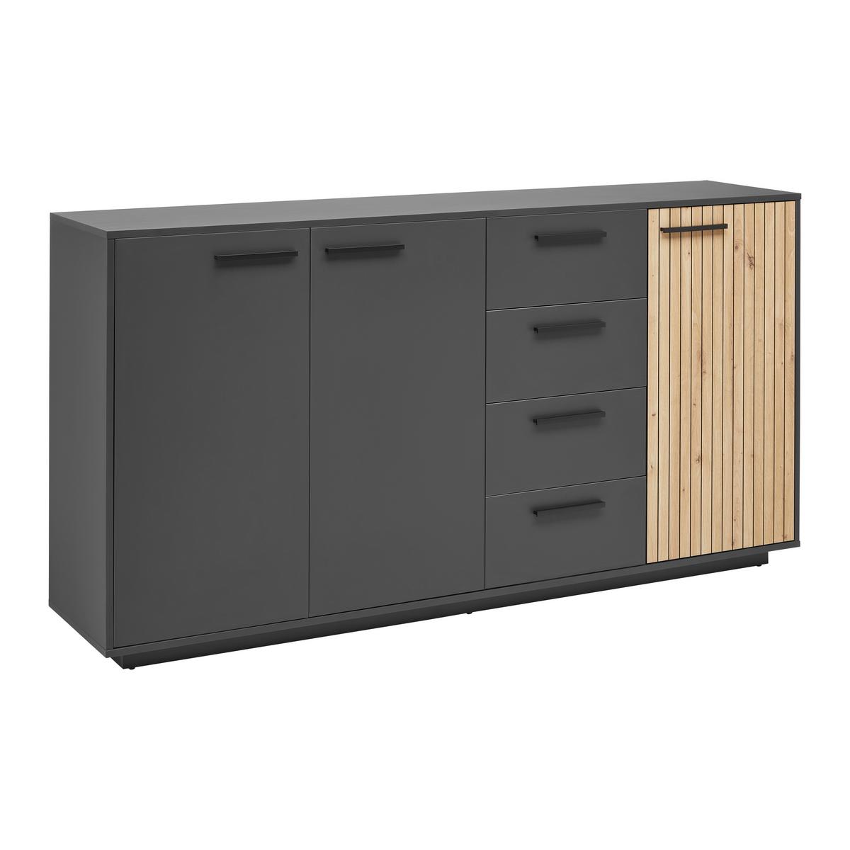 Sideboard Lukas Anthrazit/Schwarz/Eichefarben - Anthrazit/Schwarz, MODERN, Holzwerkstoff/Kunststoff (183,6/95,4/40,2cm) - Mömax