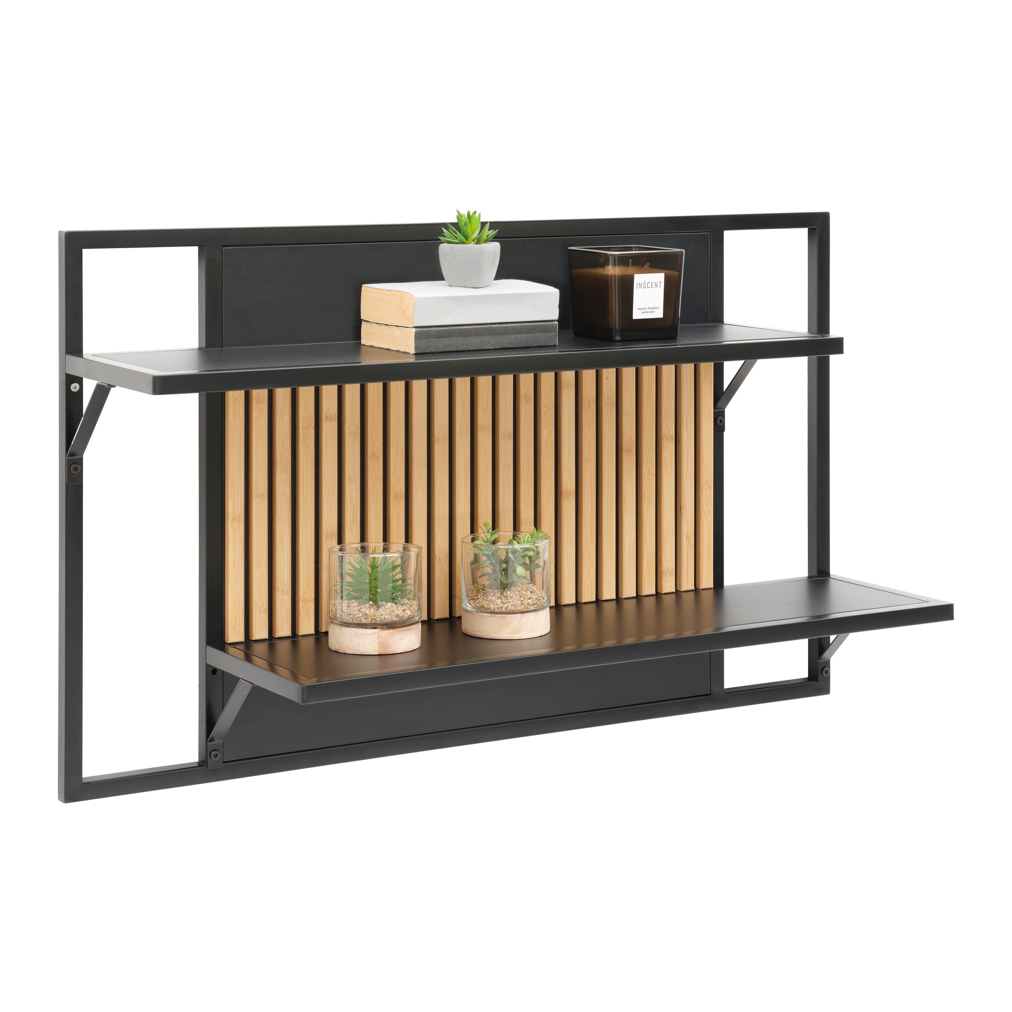 Wandregal Madrid Schwarz/Naturfarben massiv - Eichefarben/Schwarz, Modern, Holz/Holzwerkstoff (100/60/25cm) - Mömax