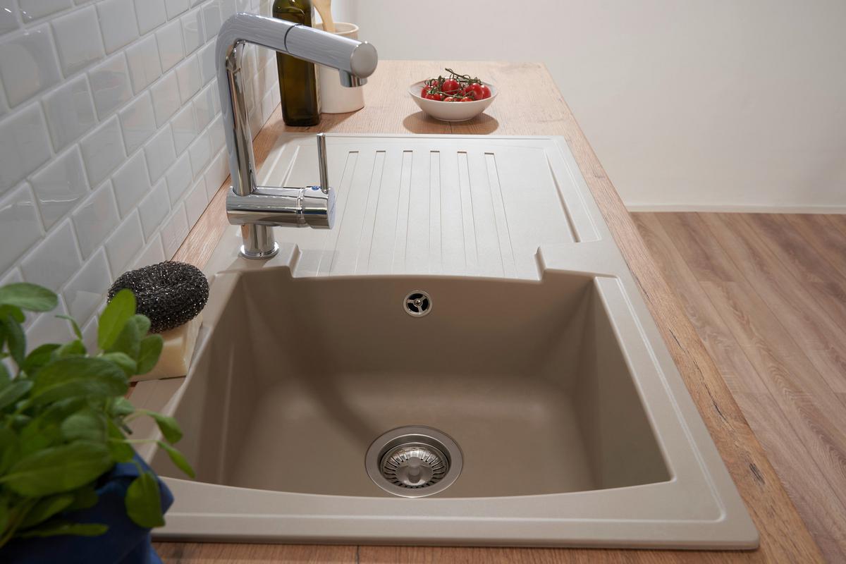 Spüle Boston beige Kunststein B: ca. 86 cm - Beige, Trend, Glas/Kunststoff (86/20/50cm) - Respekta