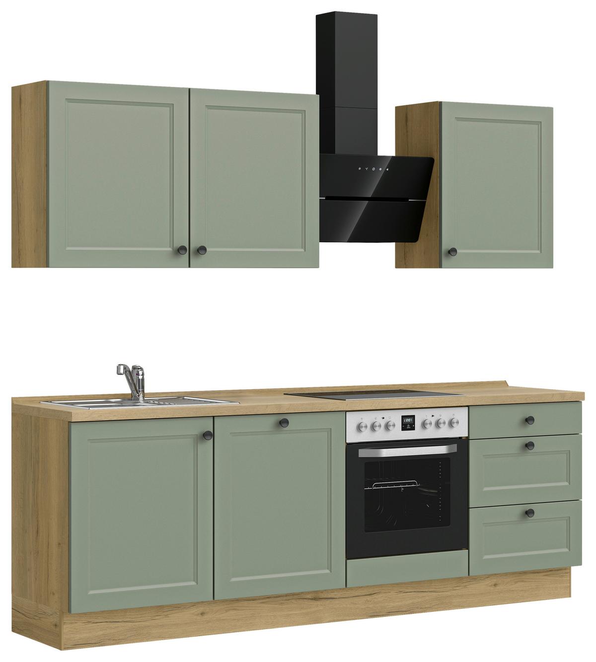 Küchenblock Cascada High m. Geräten Schilfgrün - Schilfgrün/Eichefarben, MODERN, Holzwerkstoff/Metall (240cm) - Nobilia