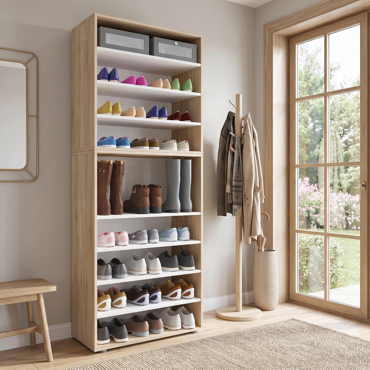 Schuhregal Lona XXL ca.70x183x37cm Eiche Dekor - Schwarz/Sonoma Eiche, KONVENTIONELL, Holzwerkstoff/Kunststoff (70/183/37cm) - MID.YOU