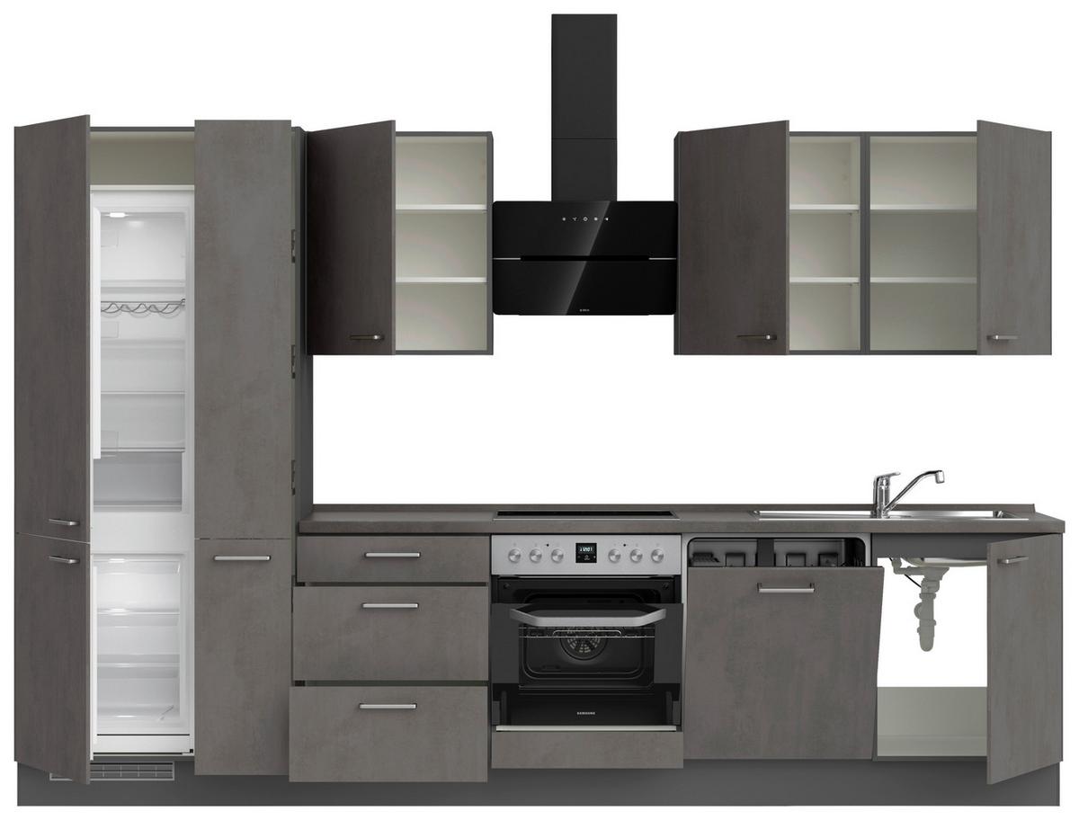 Küchenblock Riva High m. Geräten Schieferfarben - Schieferfarben/Edelstahlfarben, MODERN, Holzwerkstoff/Metall (330cm) - Nobilia