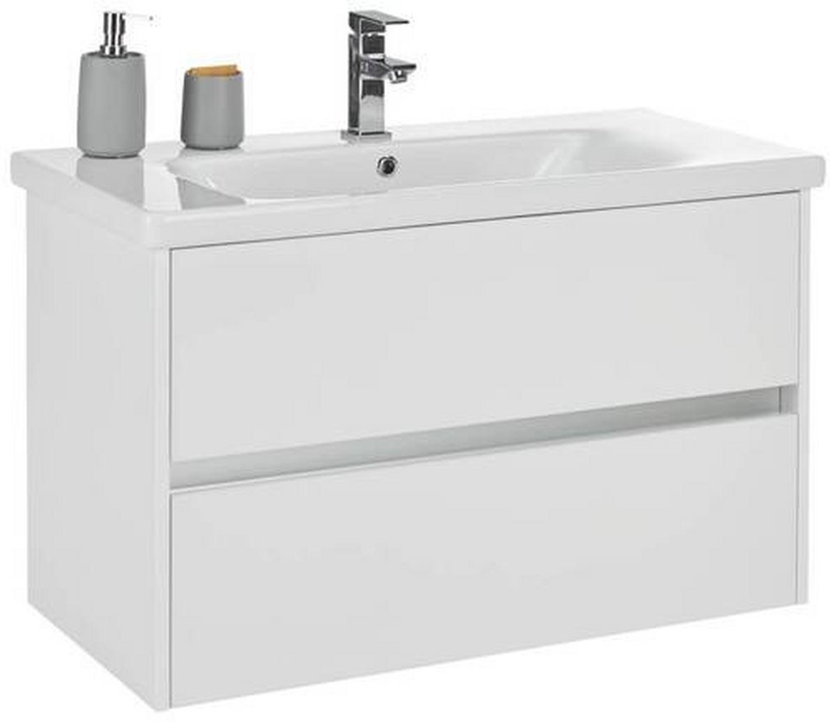 SZAFKA Z UMYWALKĄ OTTAWA -EXKLUSIV- - biały wysoki połysk/biały, Modern, materiał drewnopochodny/ceramika (89,5/55,7/45,5cm) - Mömax