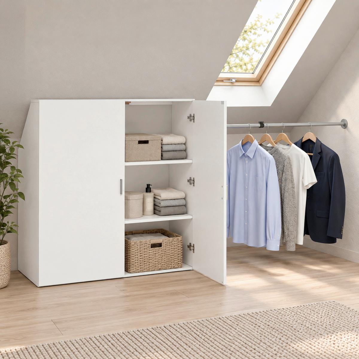 Kombischrank Dacho "l" - Weiss/Silberfarben, Modern, Holzwerkstoff/Metall (90/100/52cm) - Livetastic