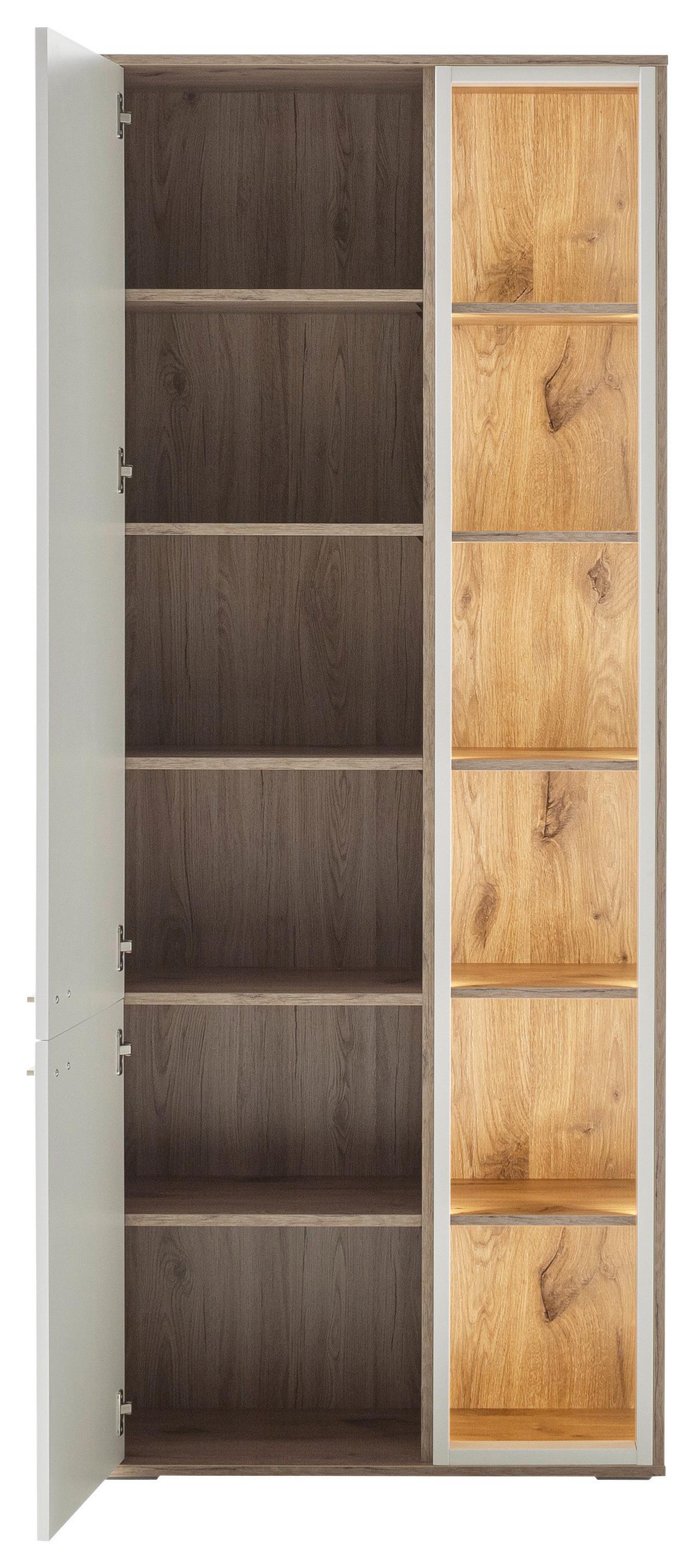 Vitrine Santerno Weiß/Eichefarben - Eichefarben/Weiß, KONVENTIONELL, Holzwerkstoff/Metall (78/197/37cm) - Mömax