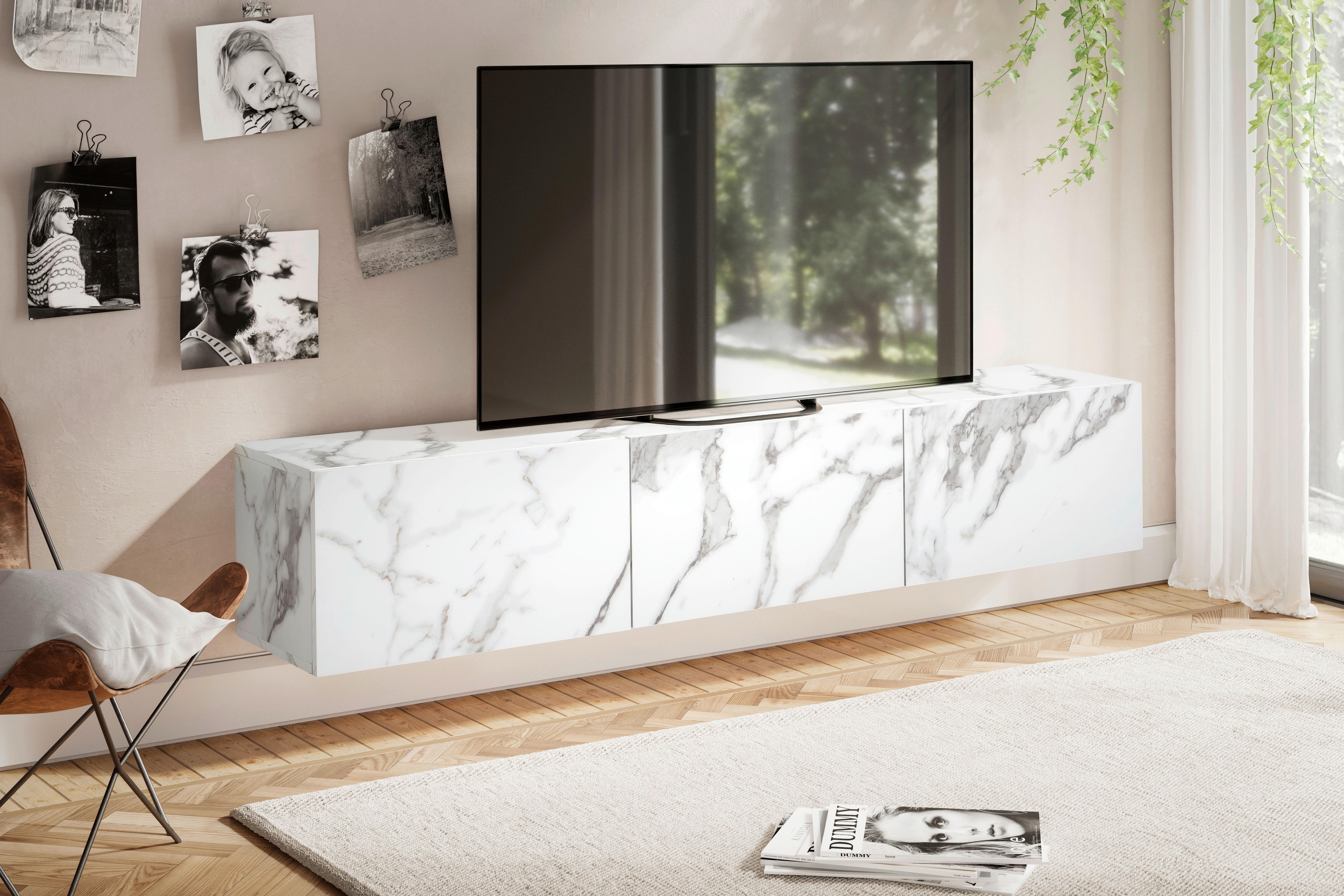 Nizka Omarica Marble, Videz Marmorja - bela, Design, leseni material (160/30/30cm) - MID.YOU
