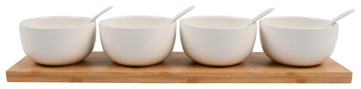 Set boluri pentru sos TAPAS - 4 - alb, Modern, ceramică/lemn (45/11.5/7.2cm) - Modern Living