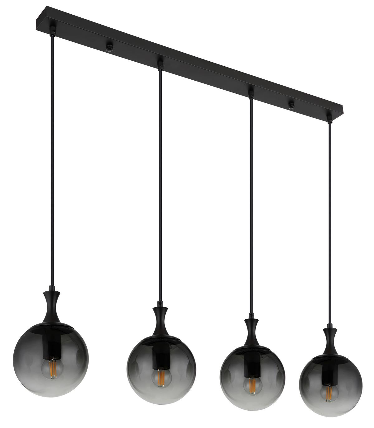 HÄNGELEUCHTE 15885-4H - Schwarz, Design, Glas/Kunststoff (90/15/130cm) - Globo