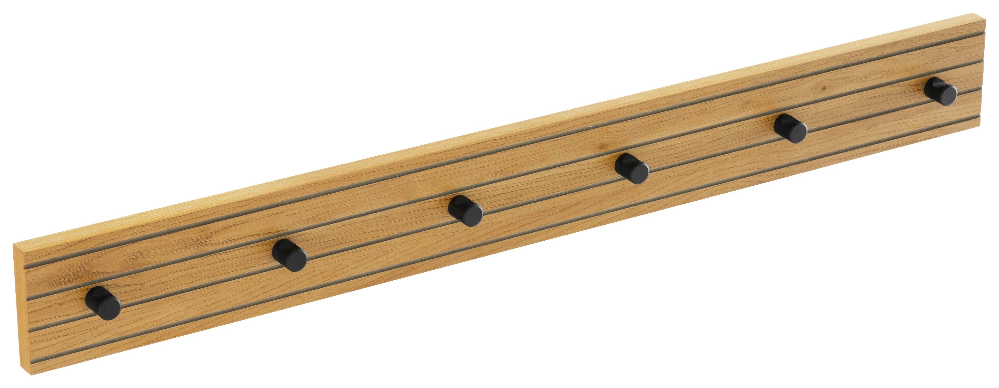 LISTWA Z WIESZAKAMI LINE - kolor dębowy/czarny, Design, materiał drewnopochodny/metal (80/9/1,5cm) - Carryhome