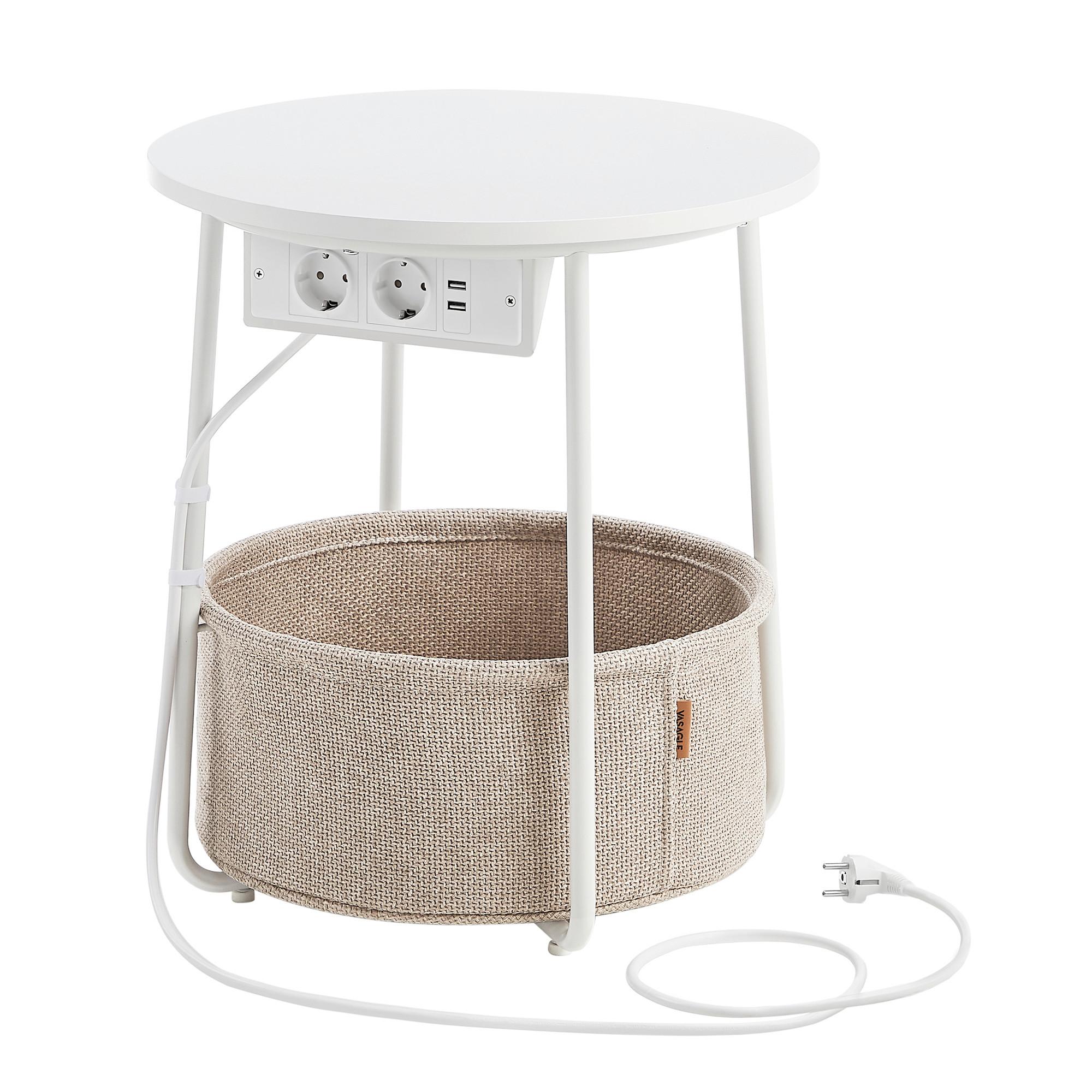 Beistelltisch in Weiß, Beige inkl. Netzbetrieb - Beige/Schwarz, Trend, Holzwerkstoff/Textil (45/50/45cm) - MID.YOU