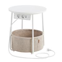 Beistelltisch in Weiß, Beige inkl. Netzbetrieb - Beige/Schwarz, Trend, Holzwerkstoff/Textil (45/50/45cm) - MID.YOU