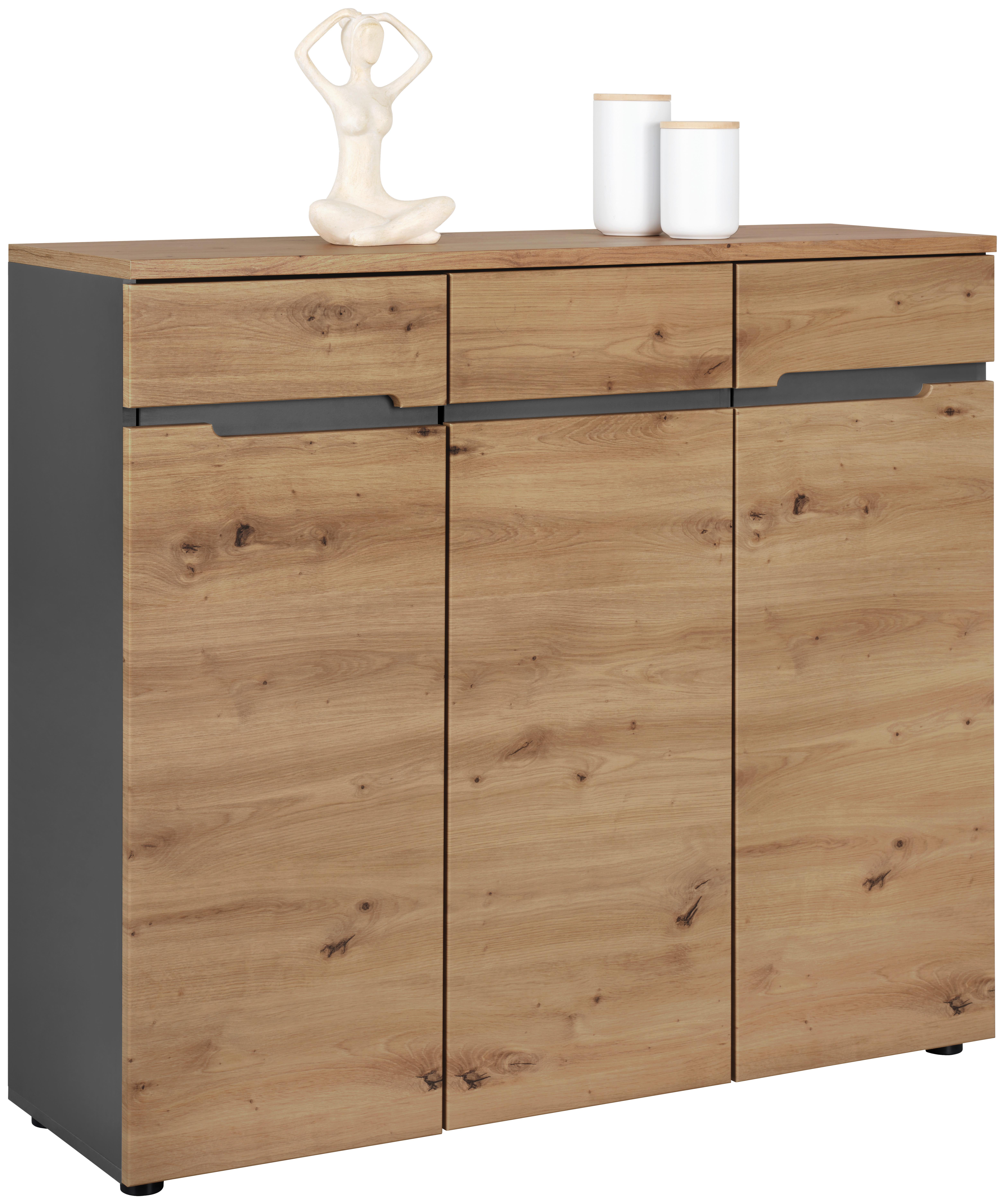 Kommode Memphis in Eiche/Graphit - Graphitfarben/Eiche Artisan, MODERN (120/107/38cm) - Mömax