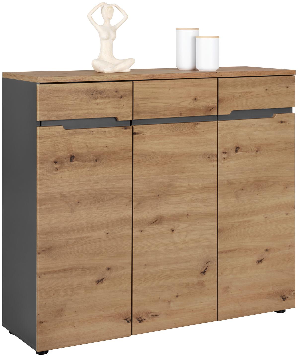 Kommode in Eiche/Graphit - Graphitfarben/Eiche Artisan, Modern (120/107/38cm) - Mömax