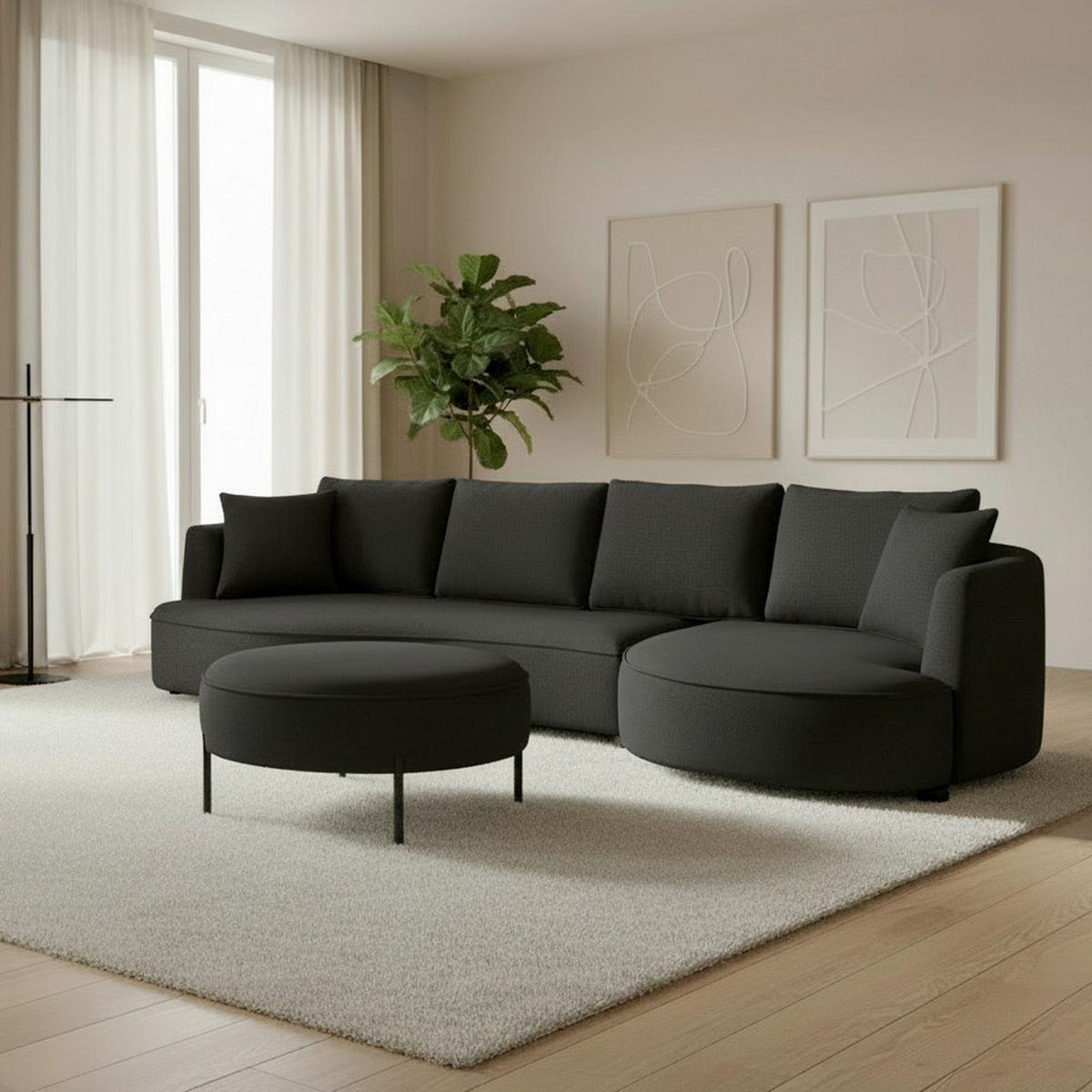 CANAPEA MODULARĂ NILAS - negru, Modern, lemn/metal (322/154cm) - Bessagi Home