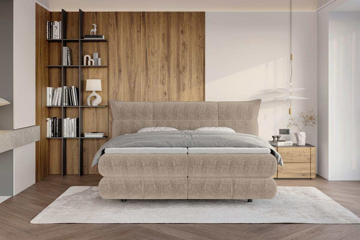 Boxspringbett Auris Ecru ca. 180x200cm - Ecru/Schwarz, KONVENTIONELL, Kunststoff/Textil (180/200cm) - Sembella