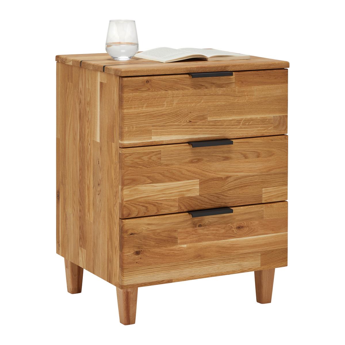 Nachtkästchen Carolina 3 Eichefarben - Eichefarben/Schwarz, KONVENTIONELL, Naturmaterialien/Holz (48/65/40cm) - ecoTree