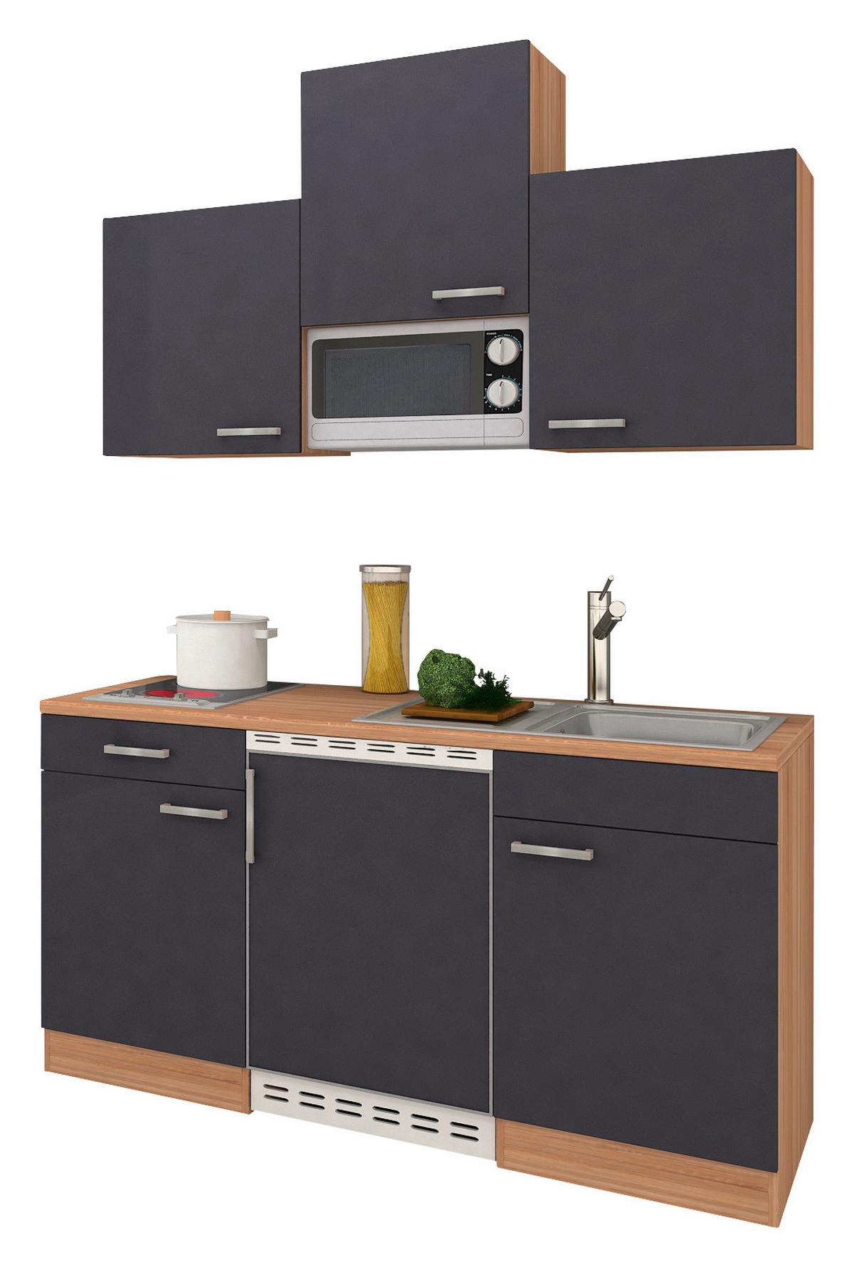 Miniküche Economy m. Geräten B: ca. 150cm Grau/Eichefarben - Eichefarben/Grau, Basics, Holzwerkstoff (150cm) - Respekta