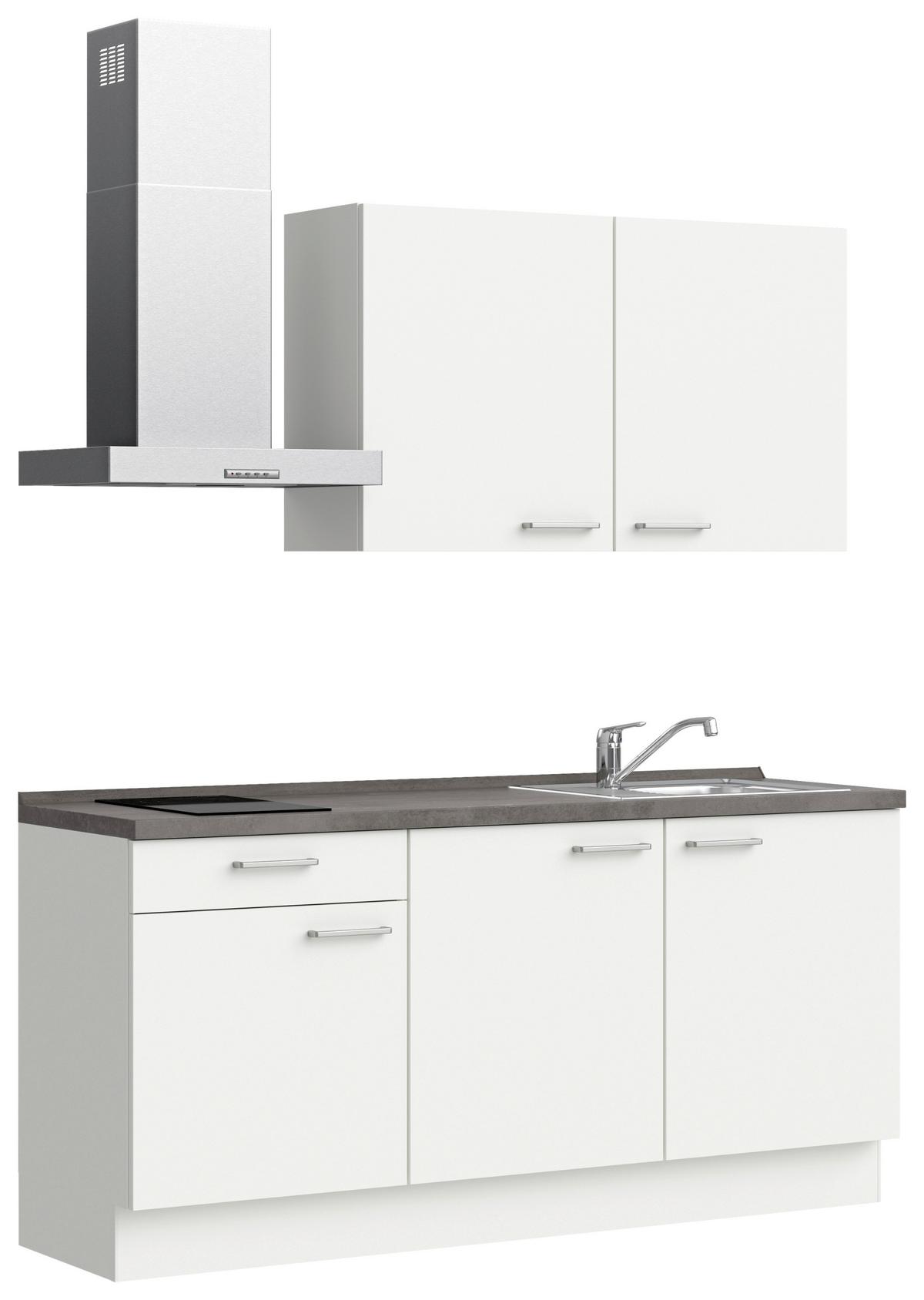 Küchenblock Touch Low m. Geräten Weiß - Schieferfarben/Edelstahlfarben, MODERN, Holzwerkstoff/Metall (180cm) - Nobilia